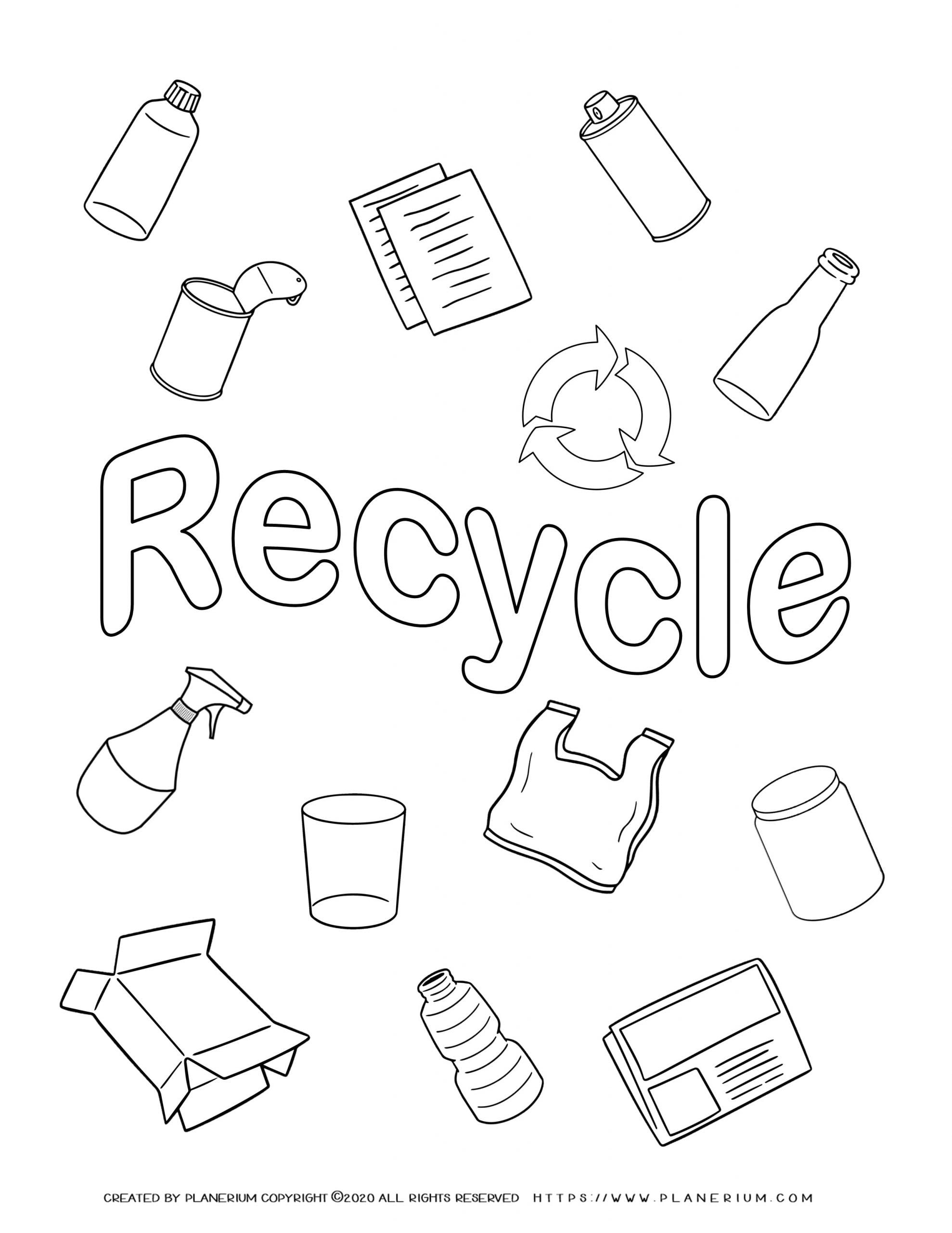 Earth day - Coloring page - Recycled items
