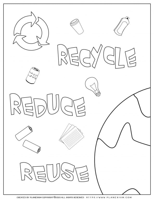 Earth day - Coloring page - Recycle Reduce and Reuse