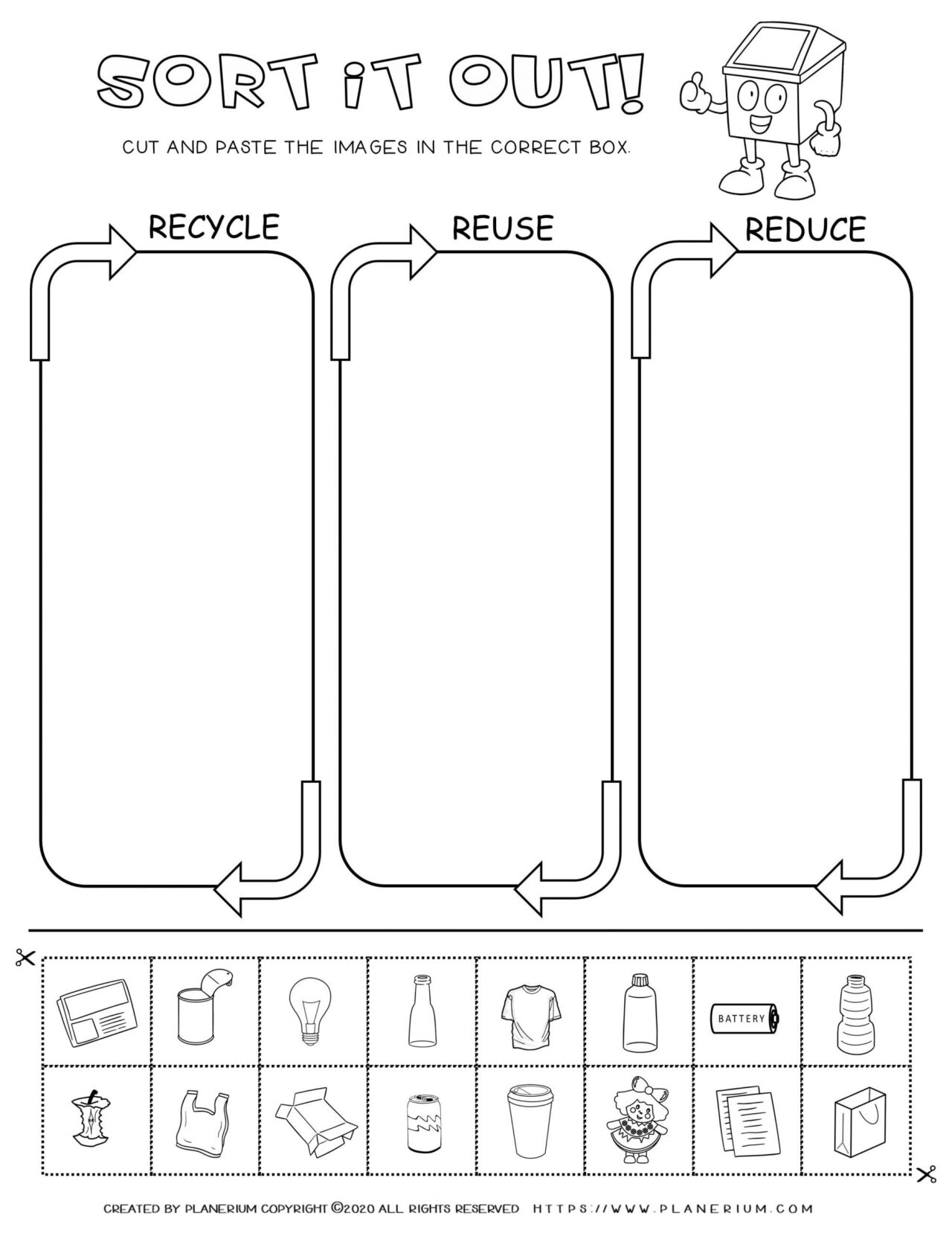Earth Day - Worksheet - Sorting recycled items  Planerium With Reduce Reuse Recycle Worksheet