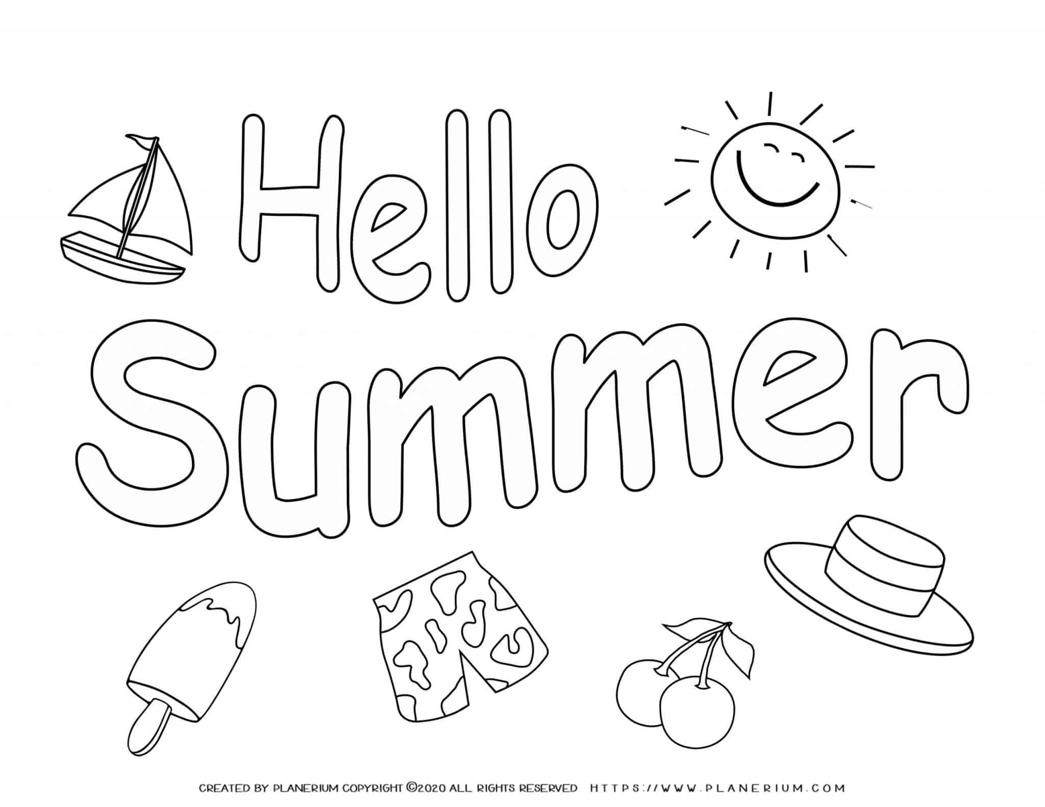 Summer Coloring Page Hello Summer Planerium