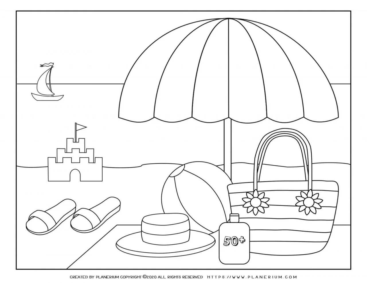 Summer - Coloring Page - Parasol on the beach