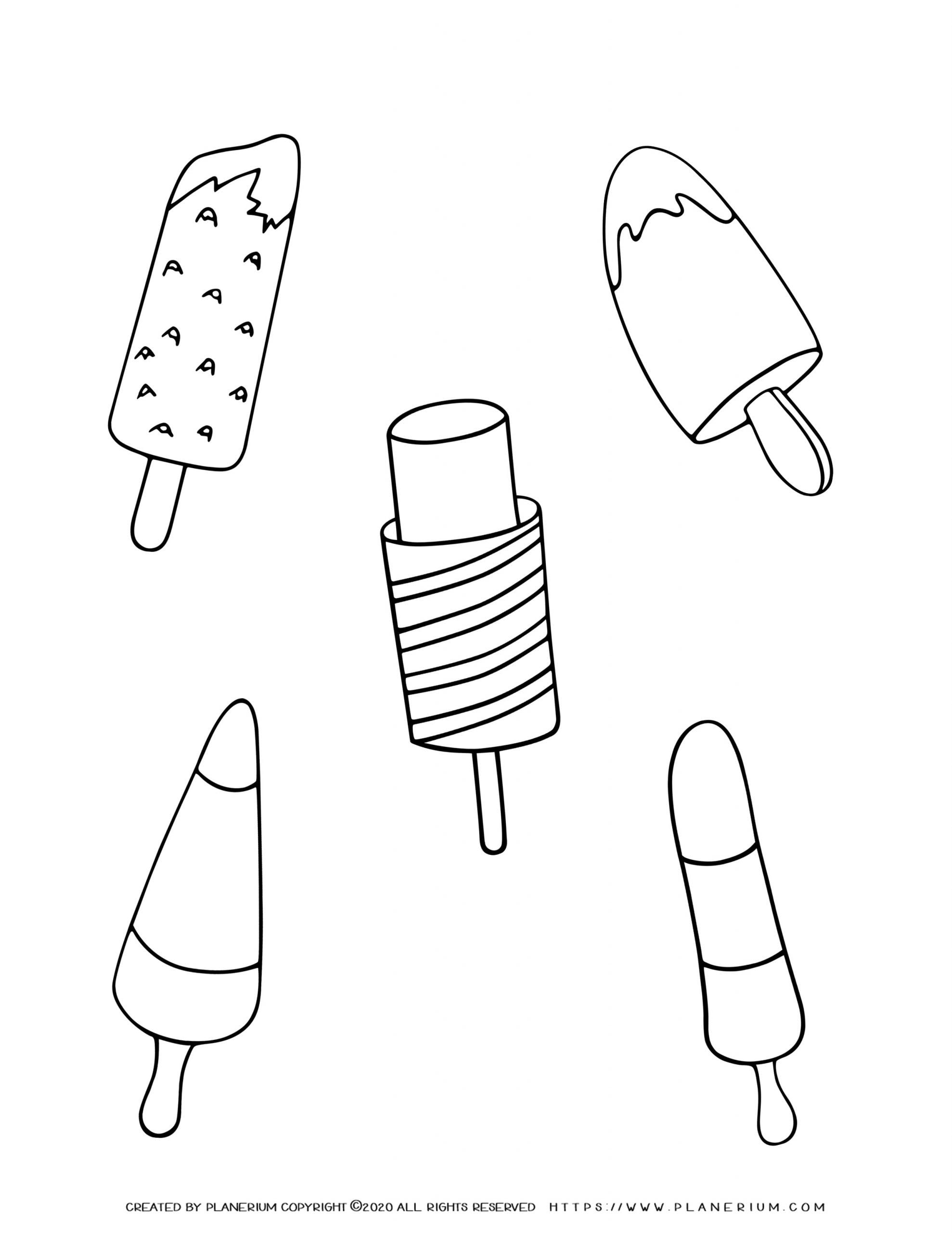 Summer - Coloring Page - Popsicles