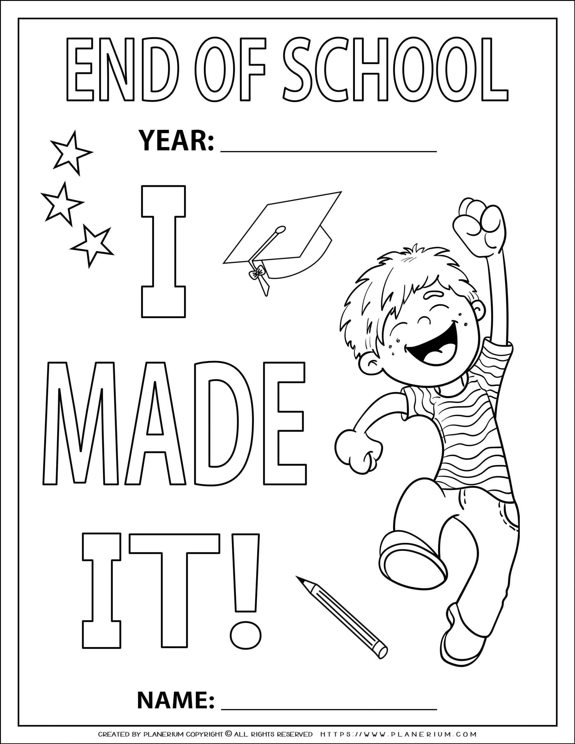 End of Year - Coloring Page - I Made It - Boy