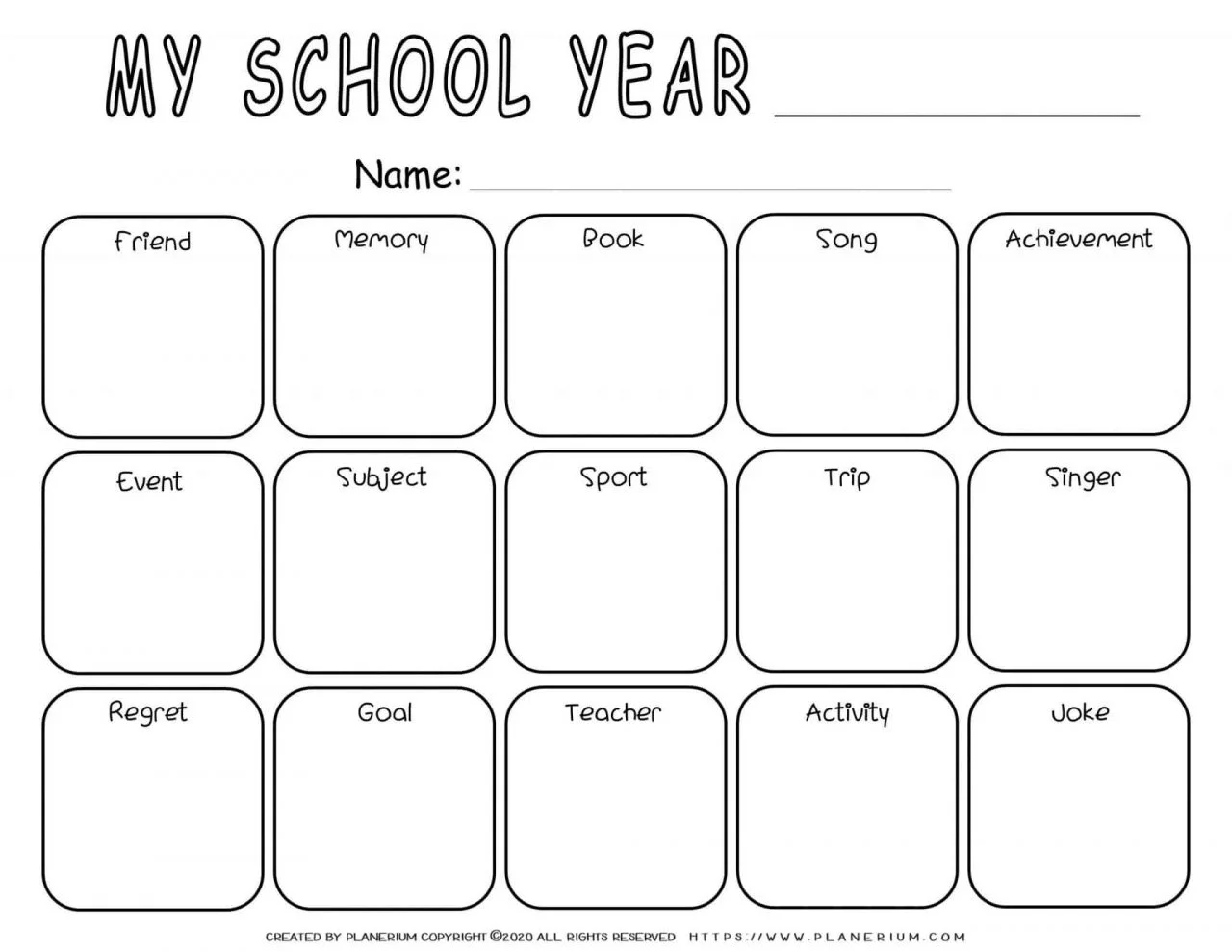 End of Year Worksheet Reflections School Year Grid