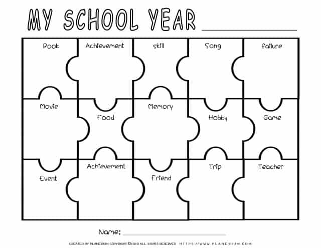End of Year Worksheet Reflections School Year Puzzle