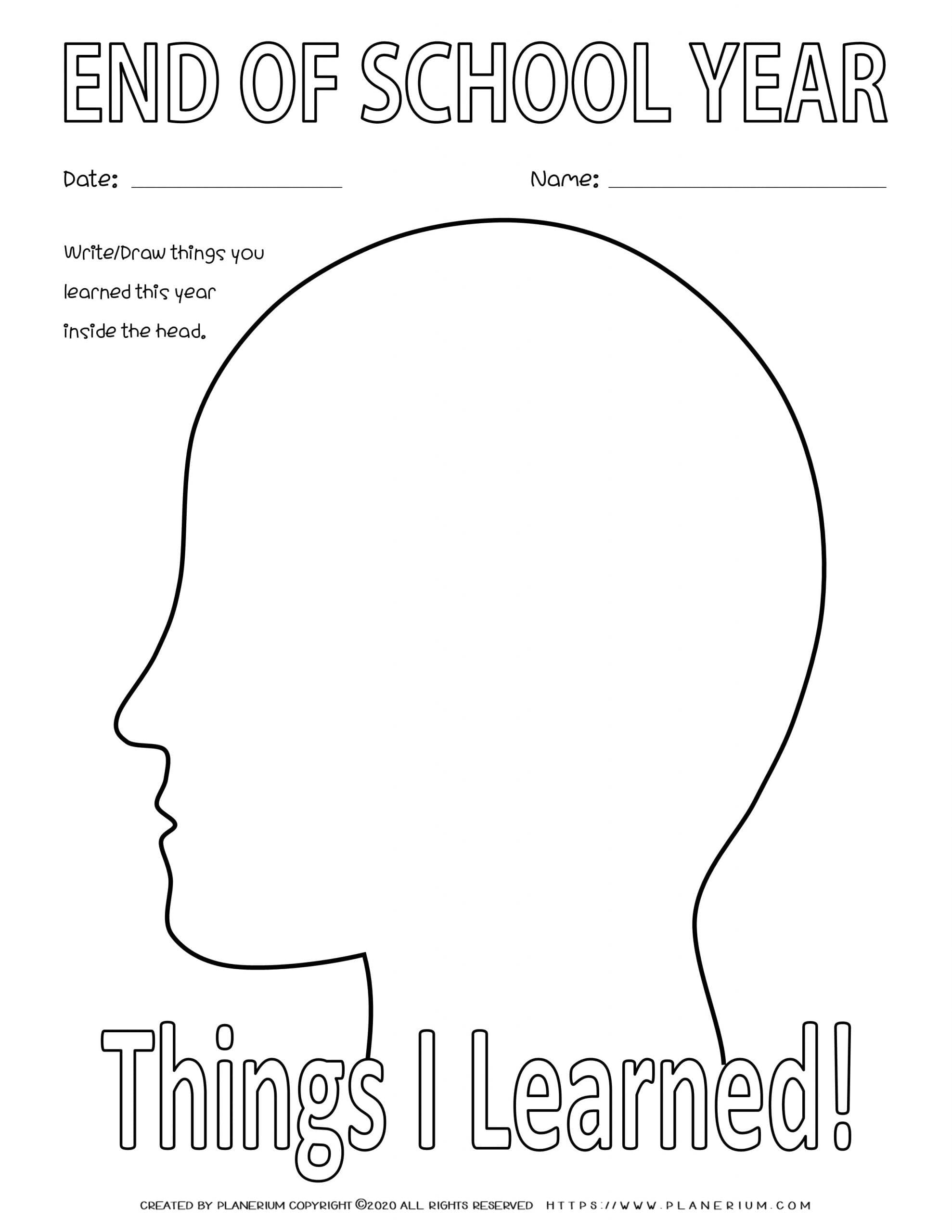 End of Year - Worksheet - Review Things I Learned