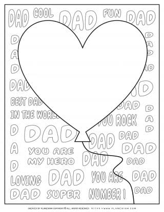 Father's Day - Coloring Page - Big heart balloon