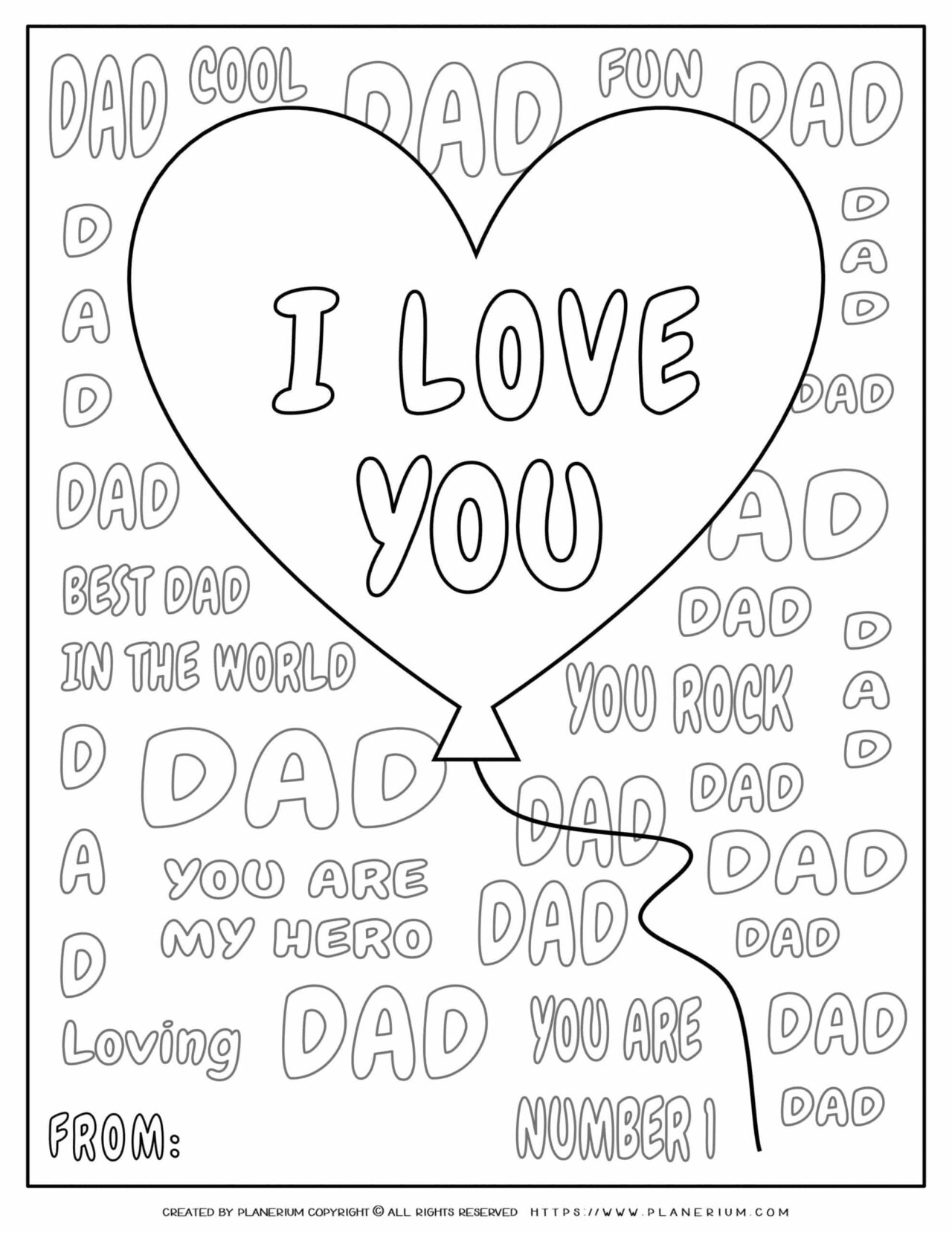 Father's Day - Coloring Page - Greeting card I love you