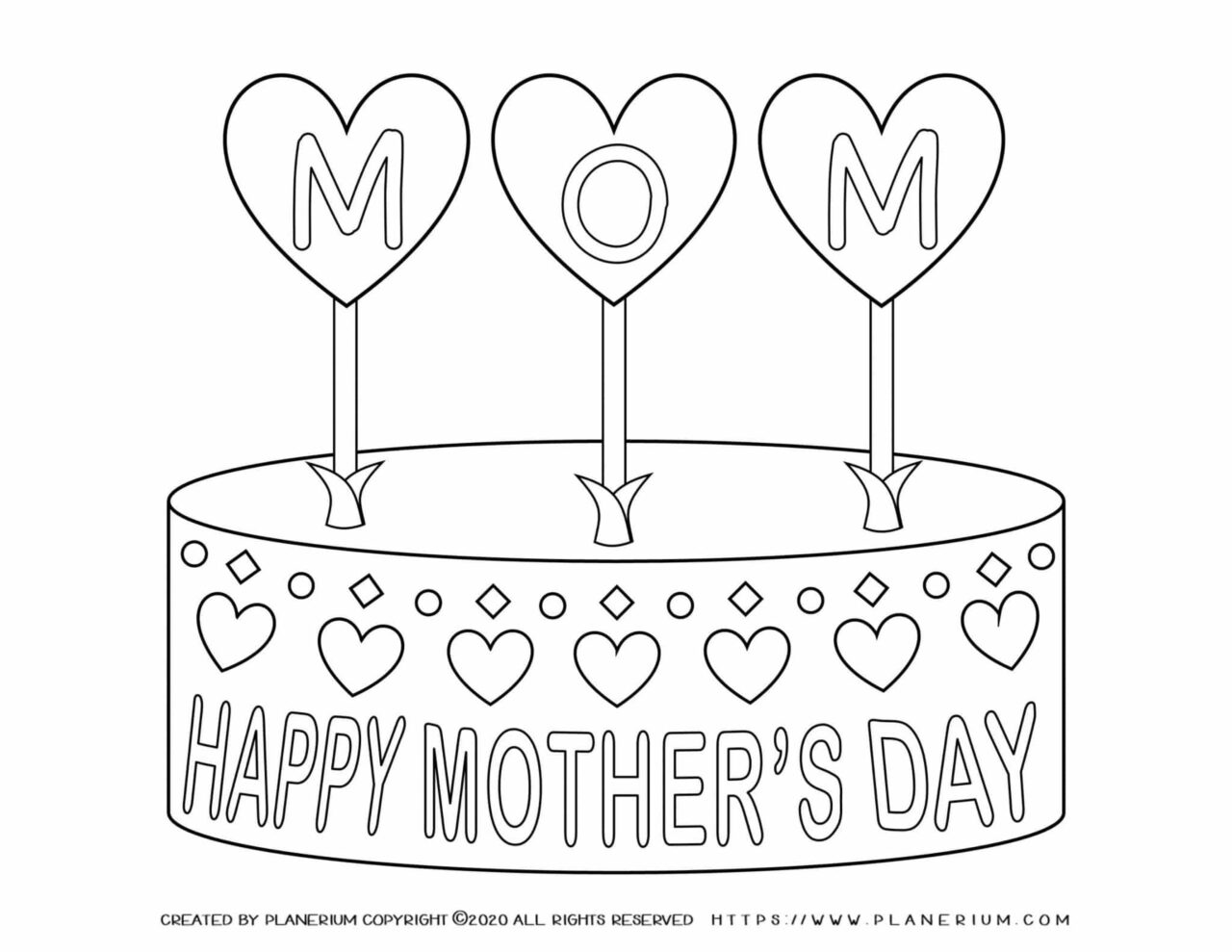 Mother's Day Coloring Page - Happy Mother's Day Cake