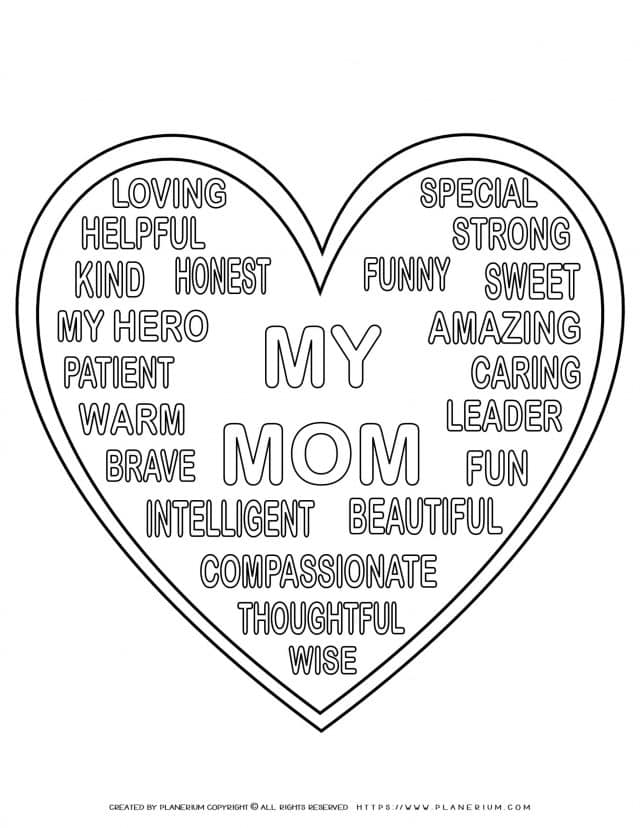 Mother's Day Coloring Page - My Mom Related Words