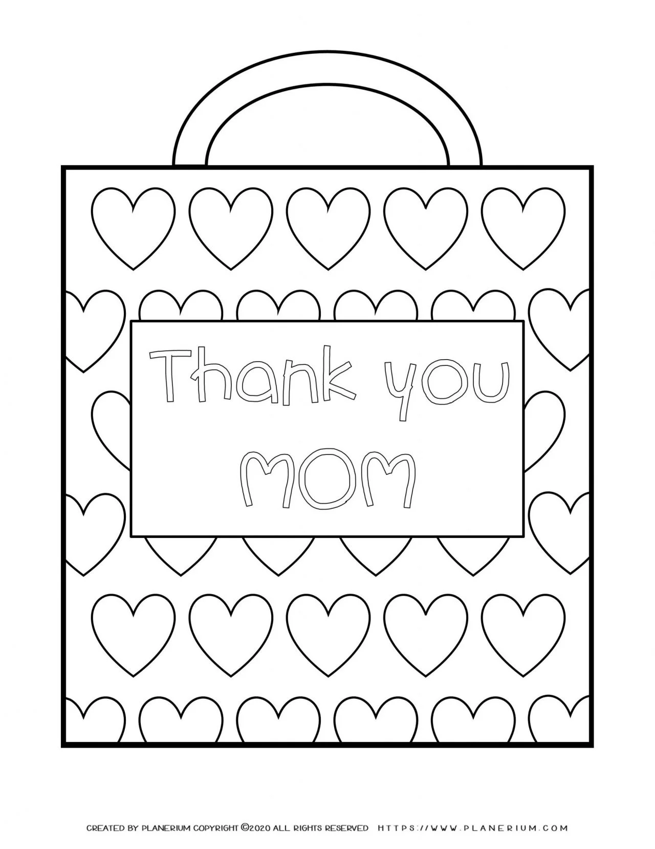 Mother's Day Coloring Page - Thank You Mom Present Bag