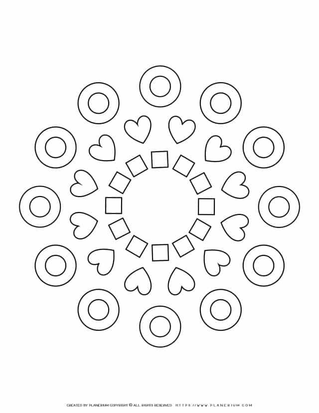 All Seasons - Coloring Page - Hearts and Rings Mandala