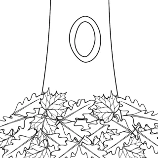 Fall Season - Coloring Page - Tree Trunk and Fall Leaves