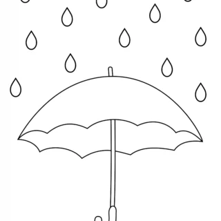 Fall Season - Coloring Page - Umbrella and Raindrops