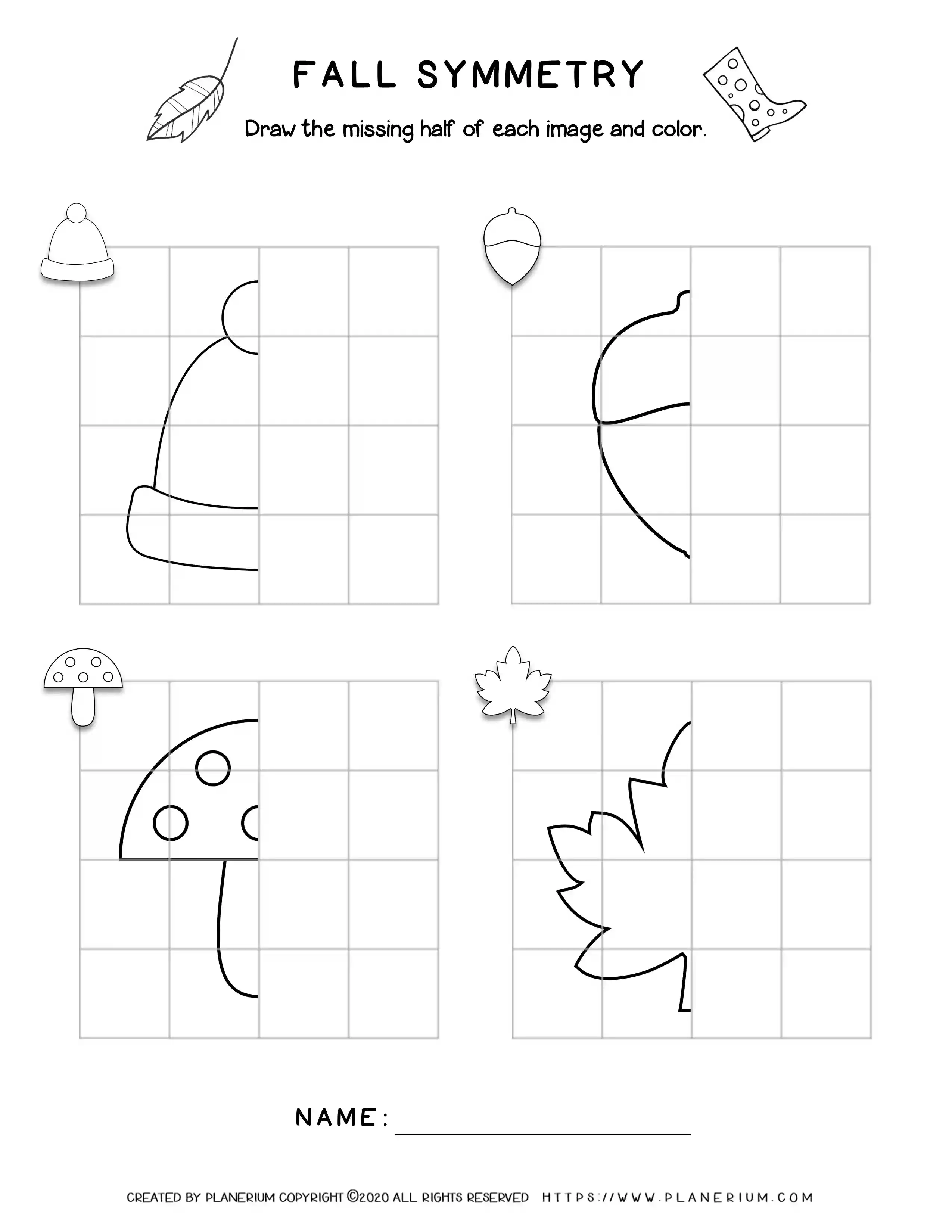 fall-worksheet-symmetric-drawing Fall Season - Worksheet - Symmetric Drawing