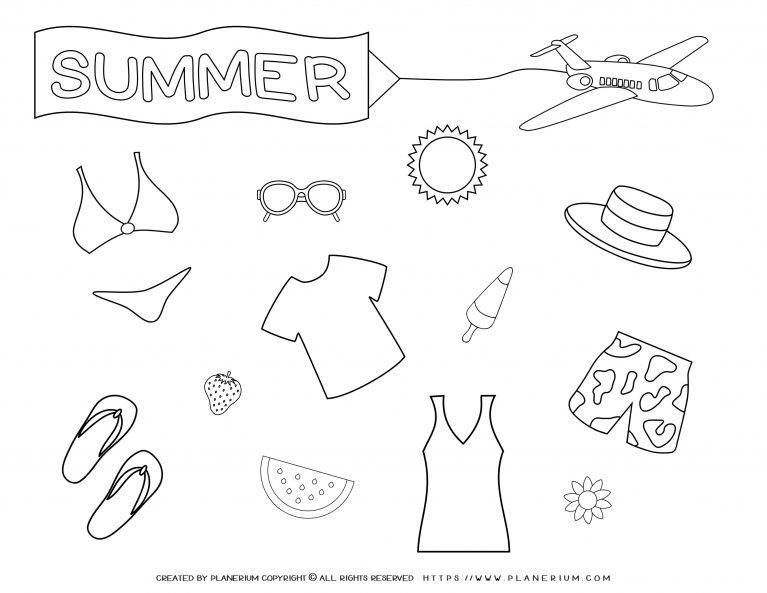 Summer - Coloring pages - Summer Clothes | Planerium