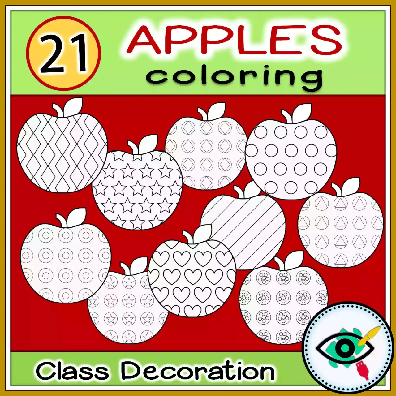 Apple Patterns Coloring - Black and White - Featured 2
