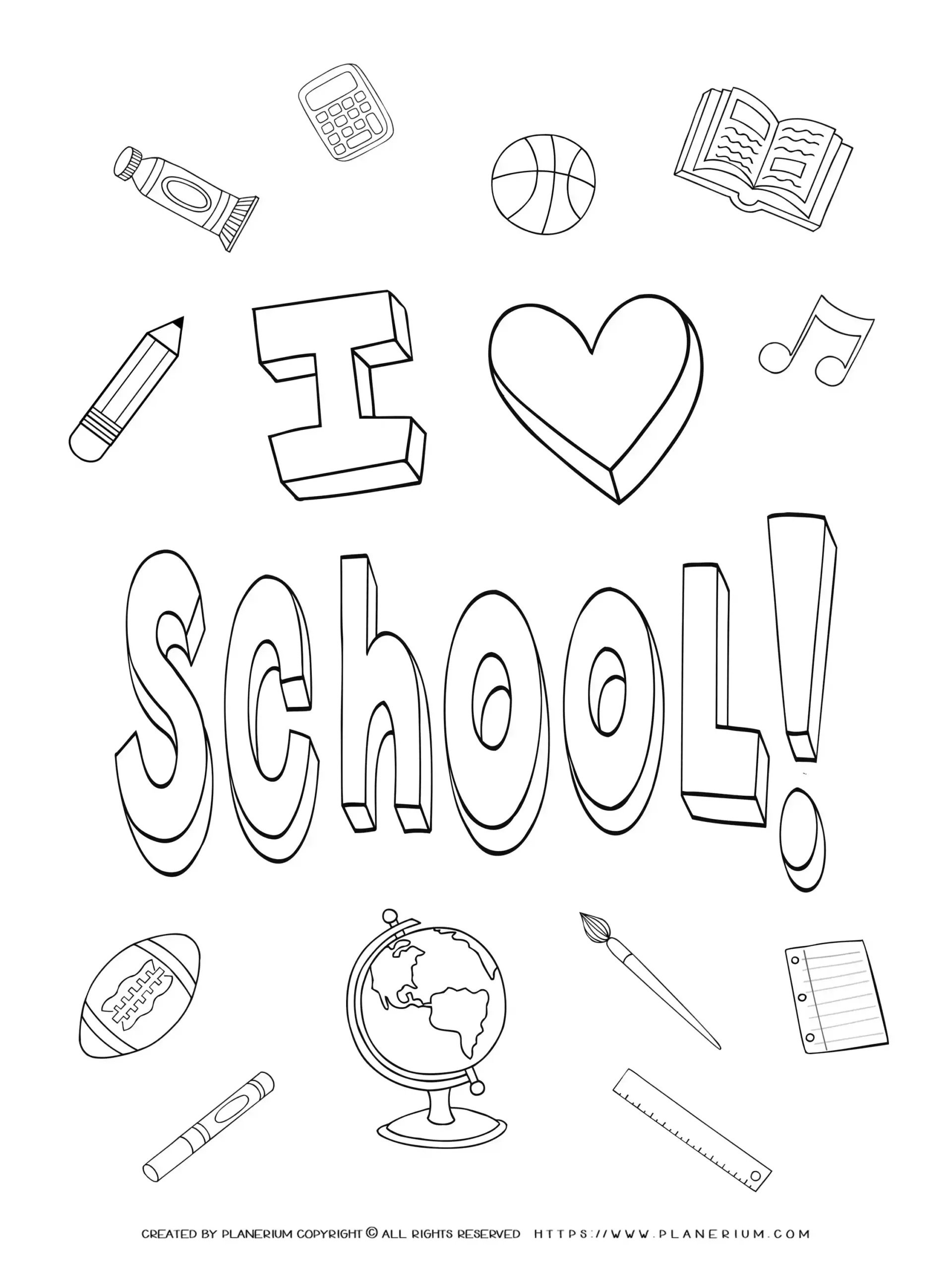 Back to School - Coloring Page - I Love School