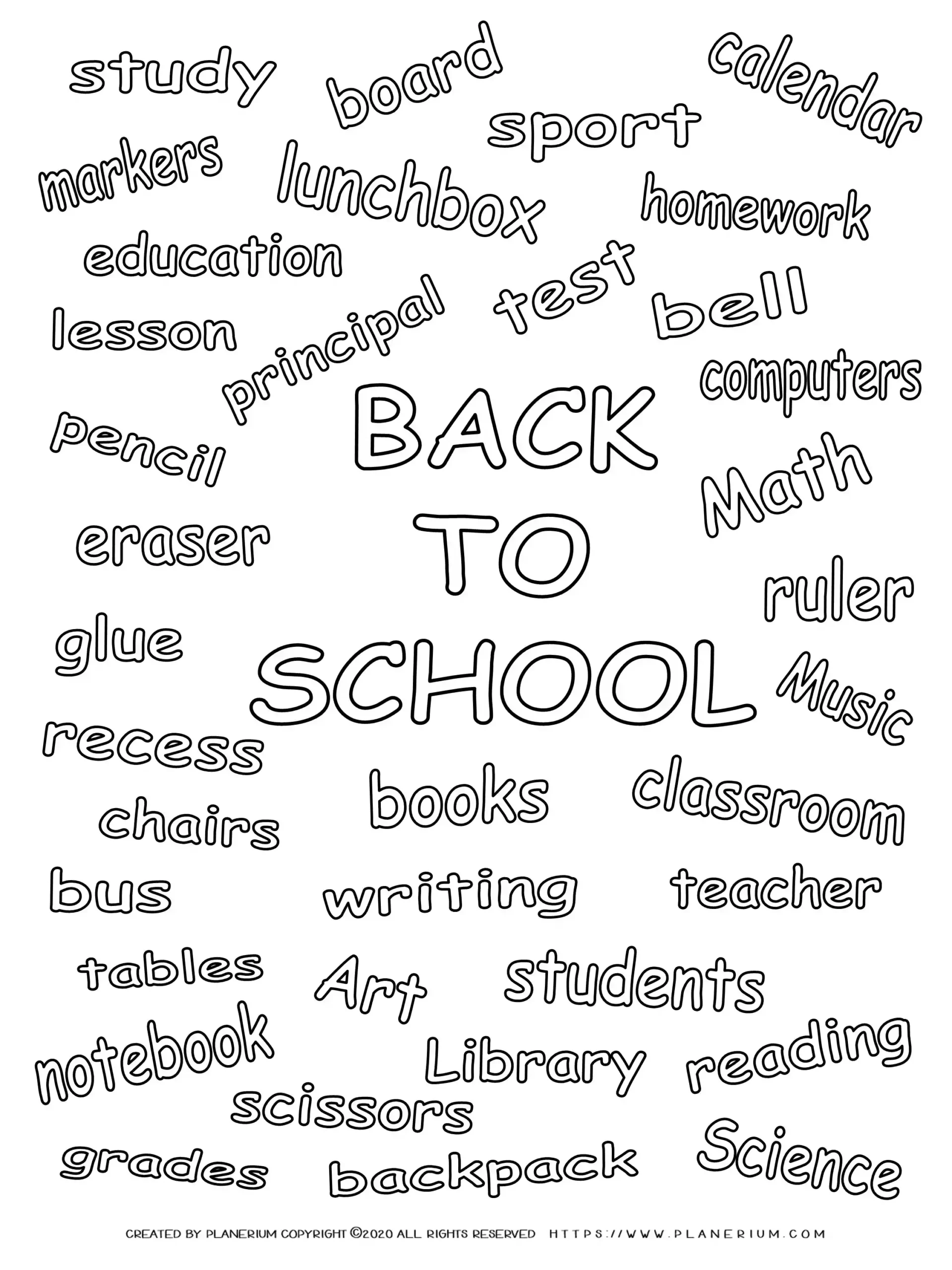 Back to School - Coloring Page - Related Words