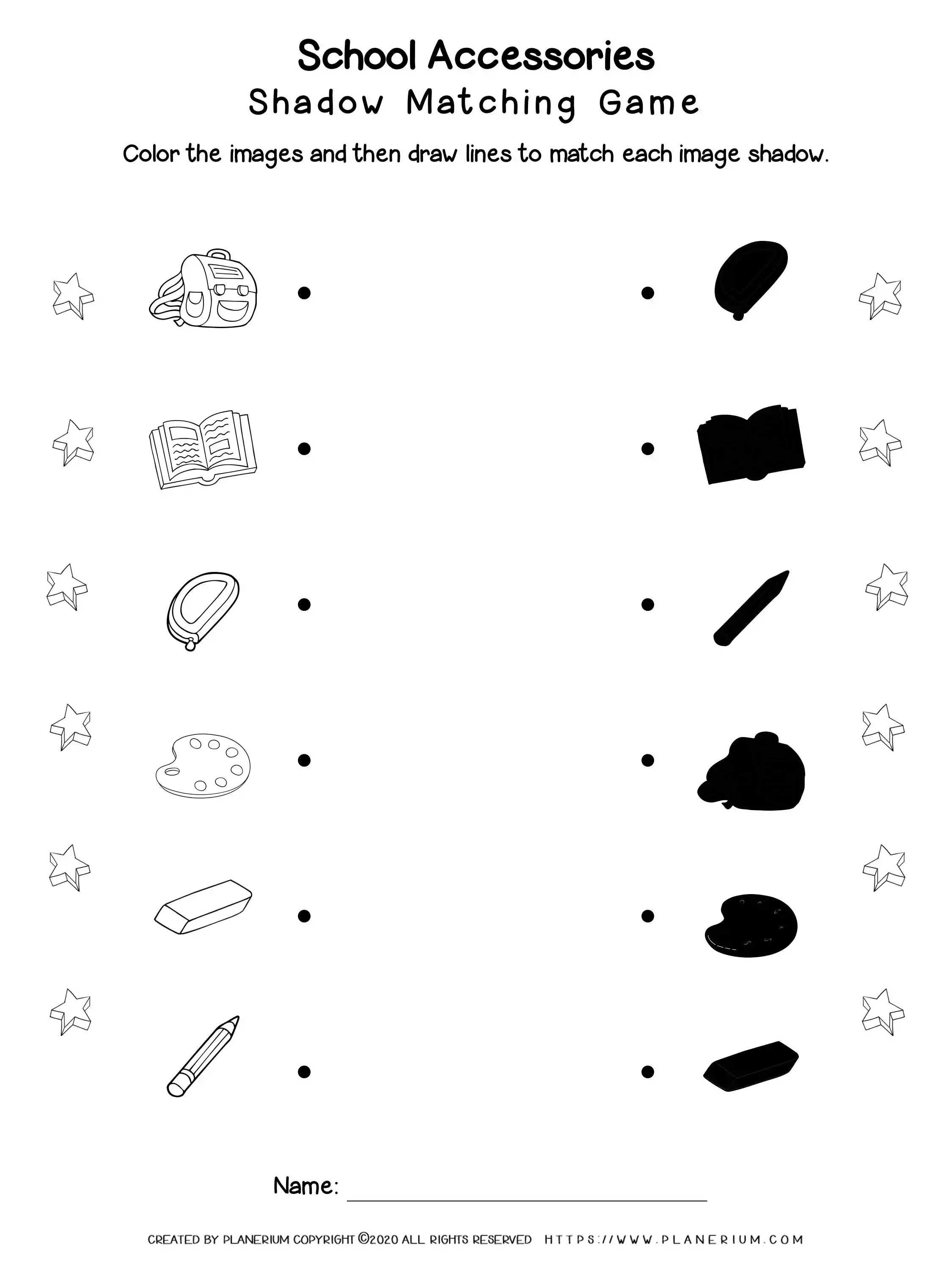 Back to School - Worksheet - Shadow Matching