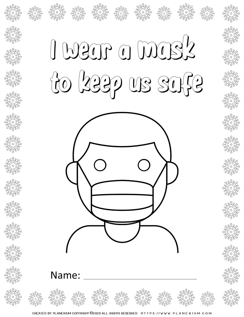 Keep Us Safe - Boy wear a Mask - Coloring Page | Planerium