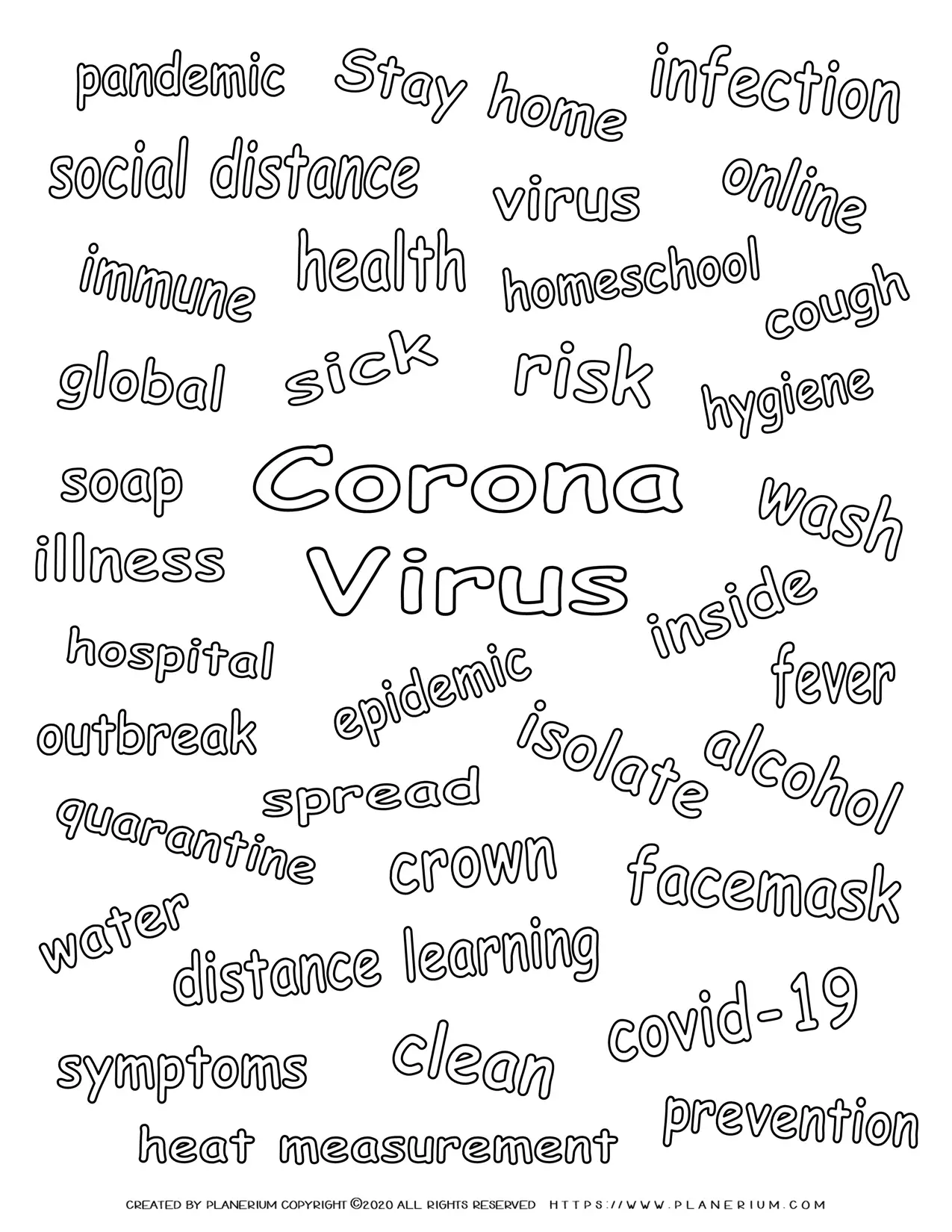 coronavirus-related-words Coronavirus Related Words - Free Coloring Page | Planerium