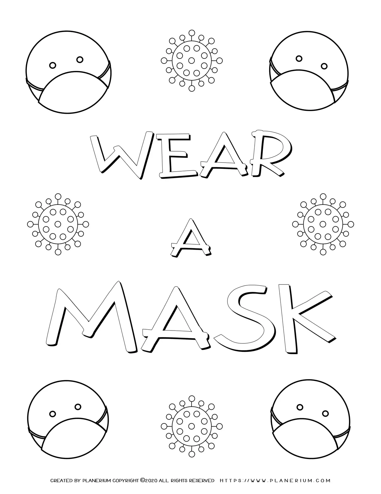 Face Mask Sign - Coloring Page | Planerium