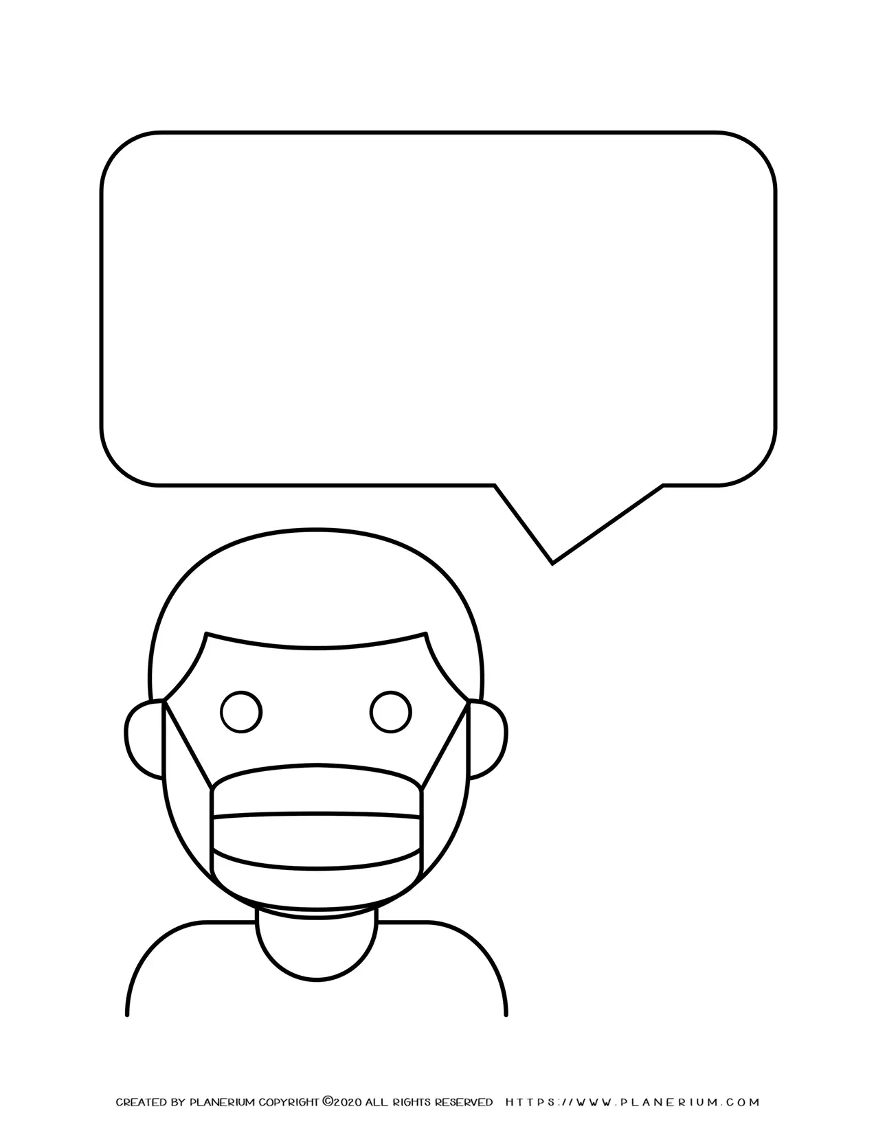 Coronavirus - Worksheet - Boy with a Mask and Speech Bubble | Planerium