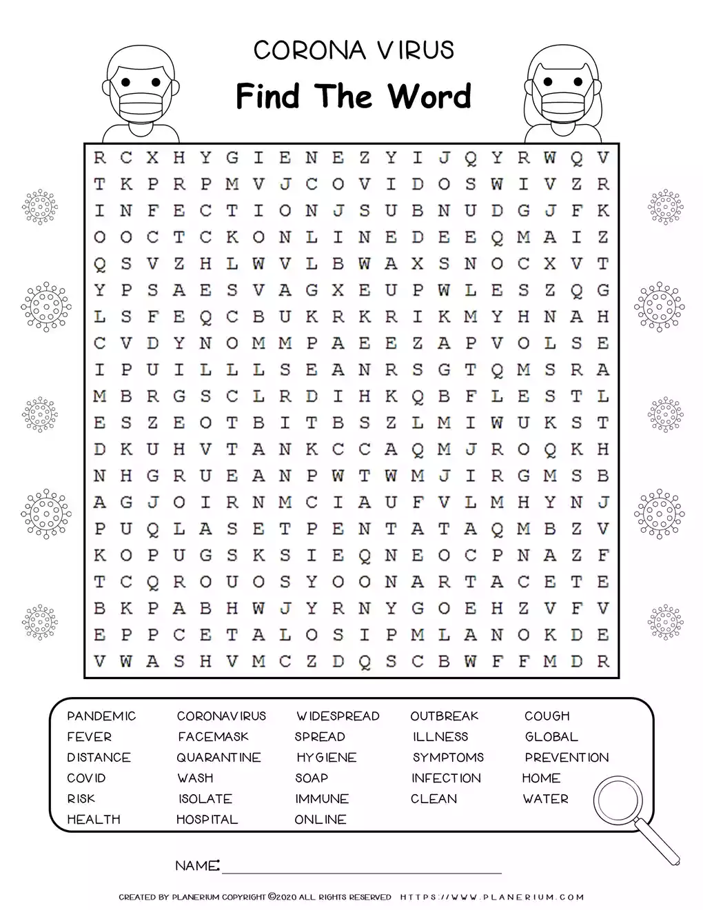 Word Search Puzzle About The Coronavirus Free Worksheet Planerium