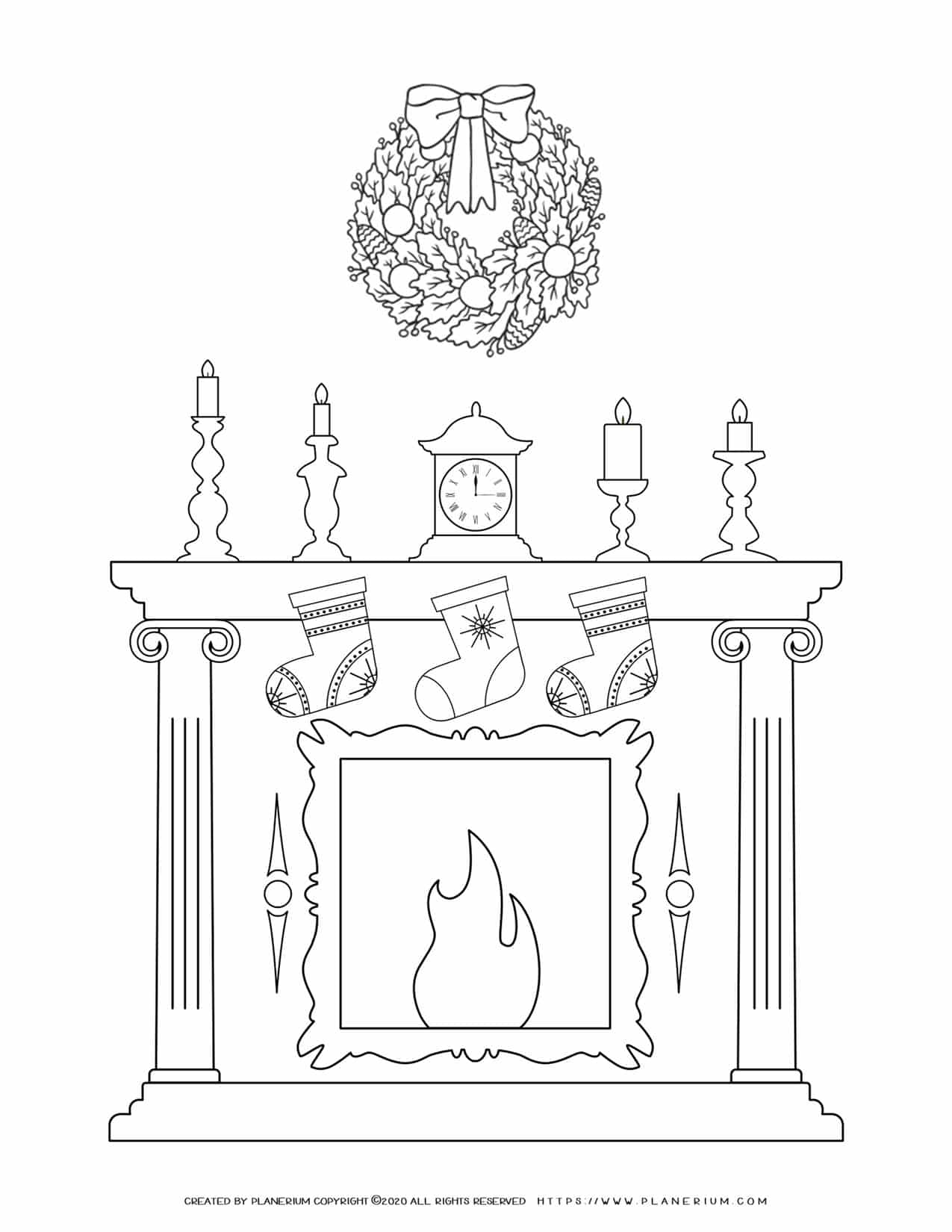 Christmas Fireplace Coloring Page | Free Printables | Planerium