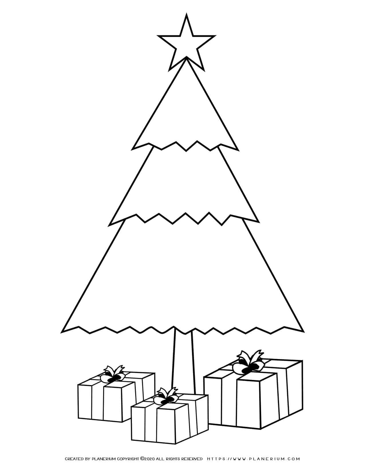 Christmas Tree with Presents Coloring Page | Free Printables | Planerium