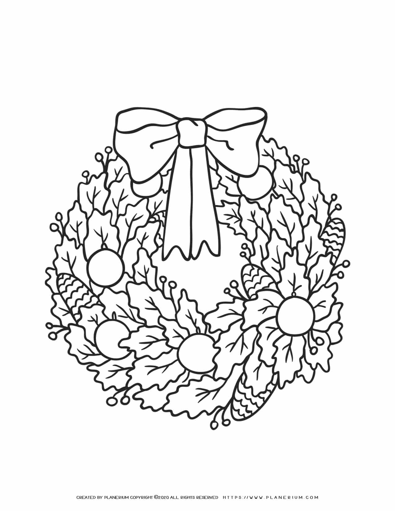 Christmas Wreath Coloring Page | Free Printables | Planerium