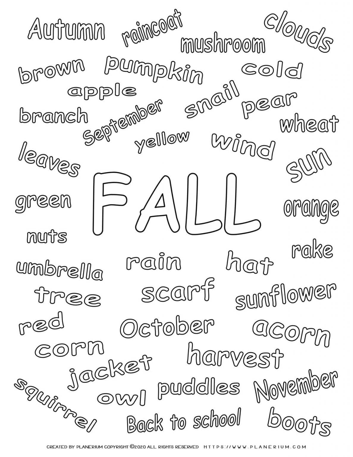 Fall Season - Coloring Page - Related Words