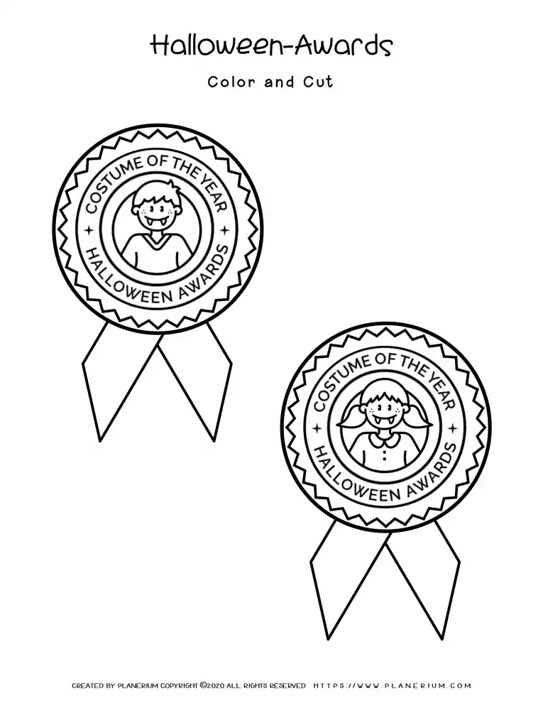 Halloween Coloring Pages - Costume Awards for Girl and a Boy