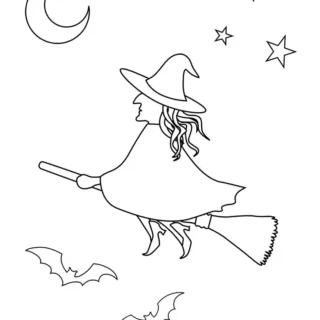 Halloween Coloring Pages - Witch on Broomstick