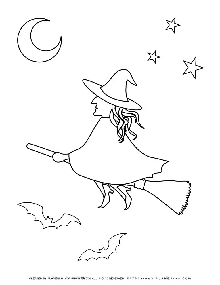 Halloween Coloring Pages - Witch on Broomstick