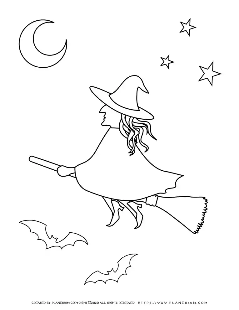 halloween-coloring-pages-witch-flying-on-broom Halloween Coloring Pages - Witch on Broomstick