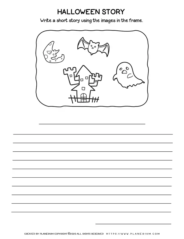 Halloween Worksheets - Narrative Writing - Moon - Bat - Ghost - Castle