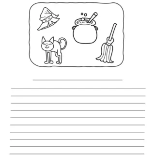 Halloween Worksheets - Narrative Writing - Witch Hat - Cauldron - Broom - Cat