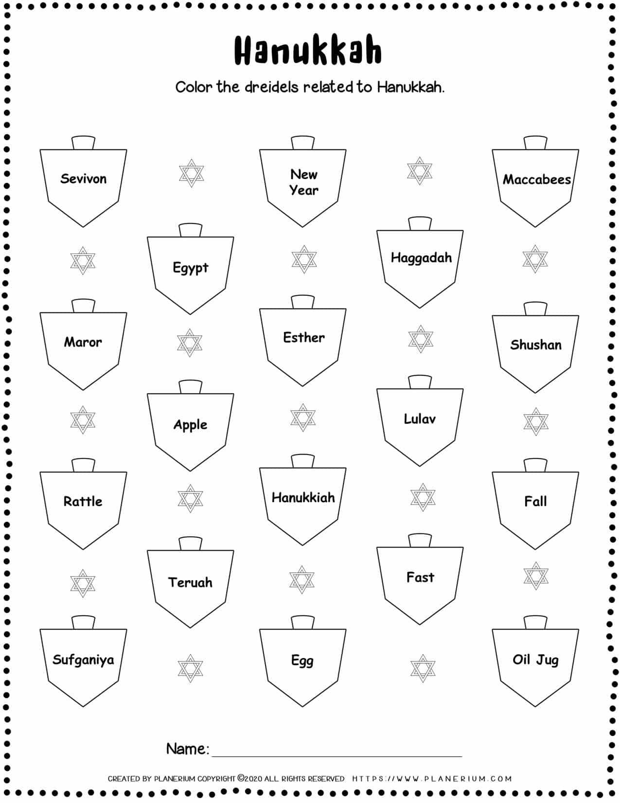 Hanukkah Worksheets - Related Words - Free Printable | Planerium