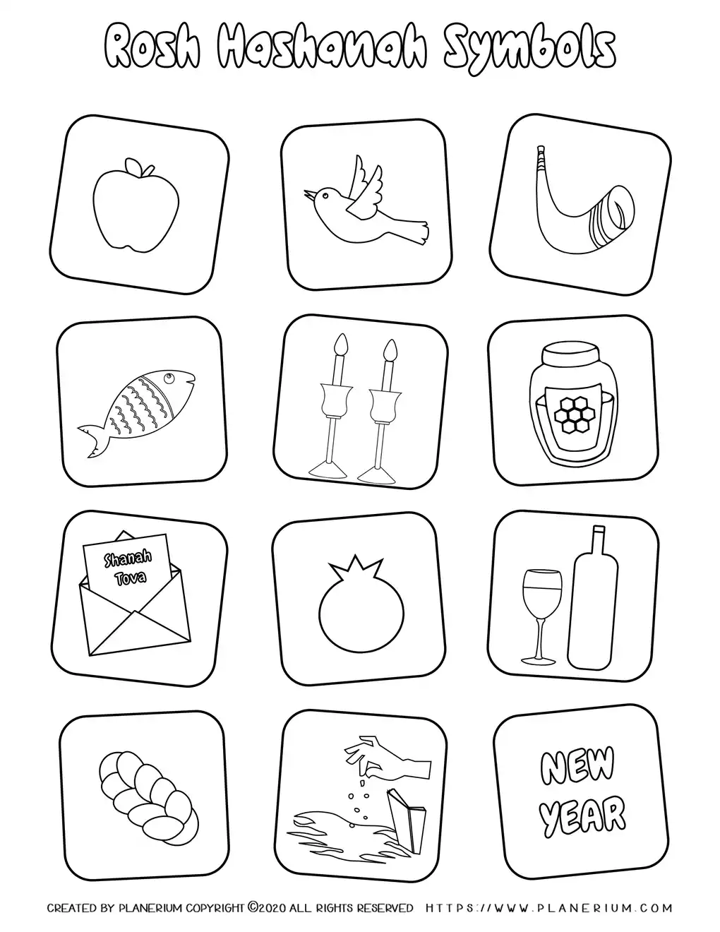 Rosh Hashanah - Coloring Pages - Holiday Symbols | Planerium