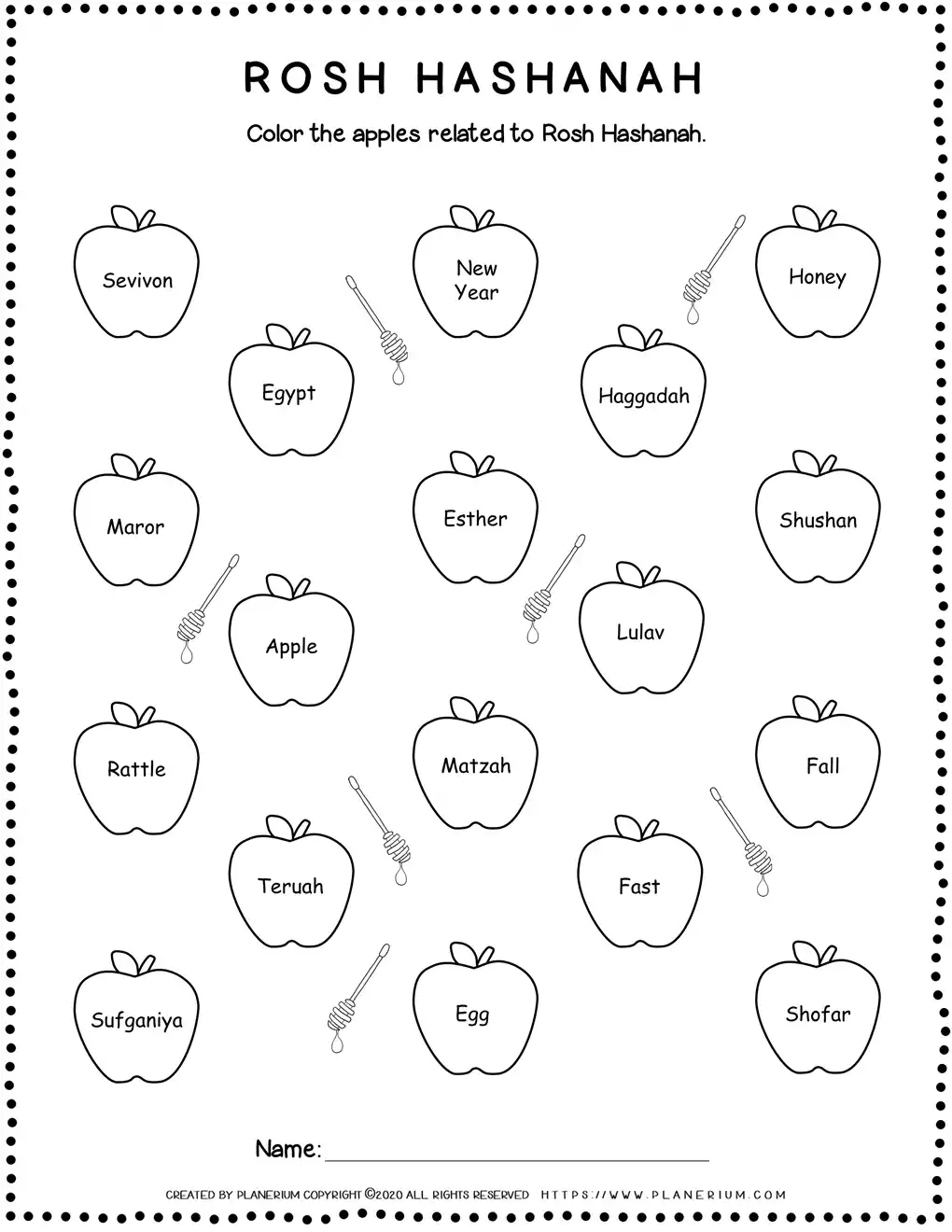 Rosh Hashanah - Worksheets - Color Related Words | Planerium