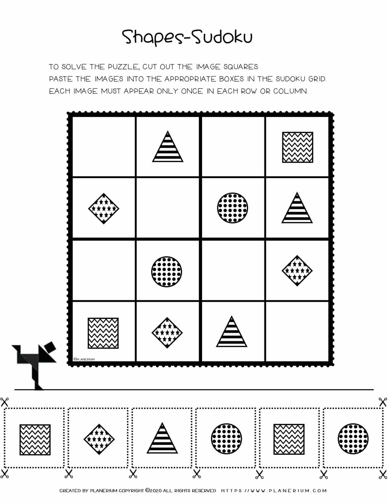 Sudoku For Kids - Basic Shapes Free Printable Worksheet | Planerium