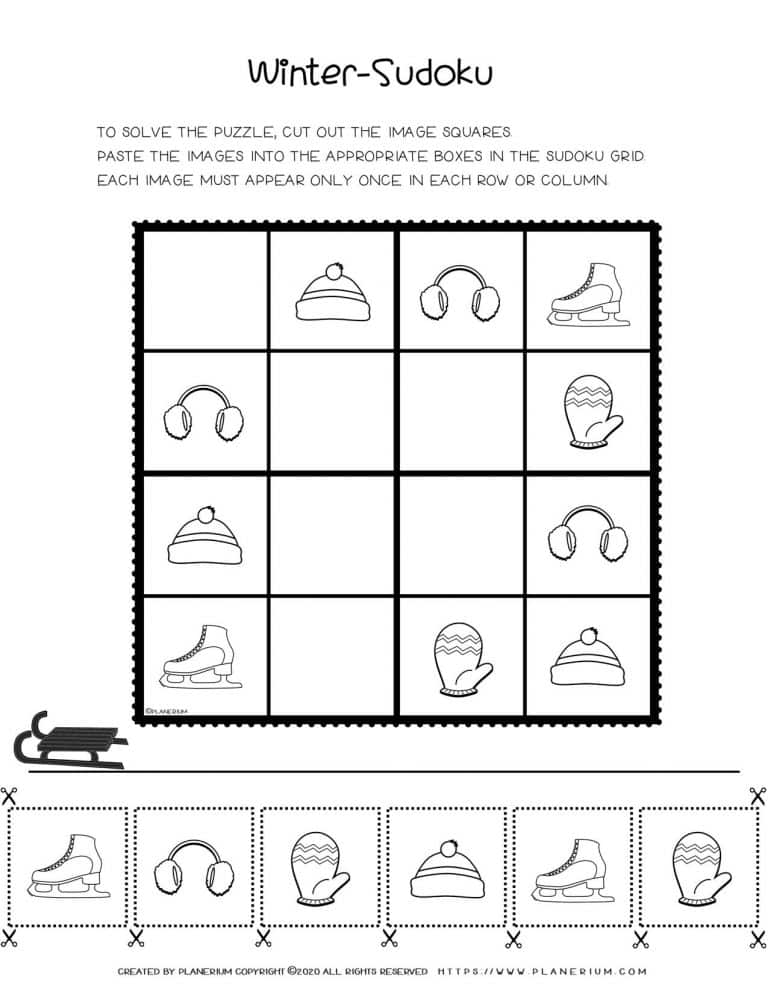 Sudoku For Kids - Winter Season Free Worksheet | Planerium