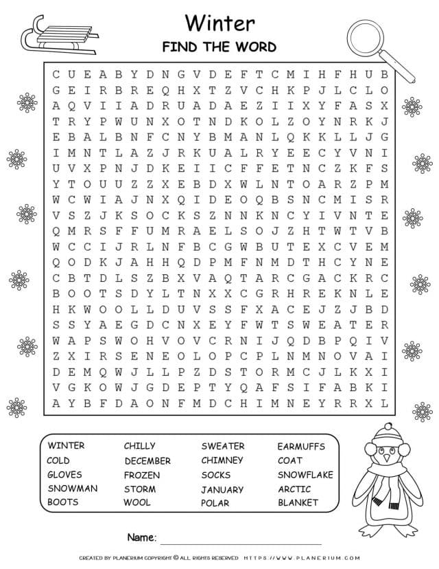 Winter Word Search - Free Worksheet | Planerium