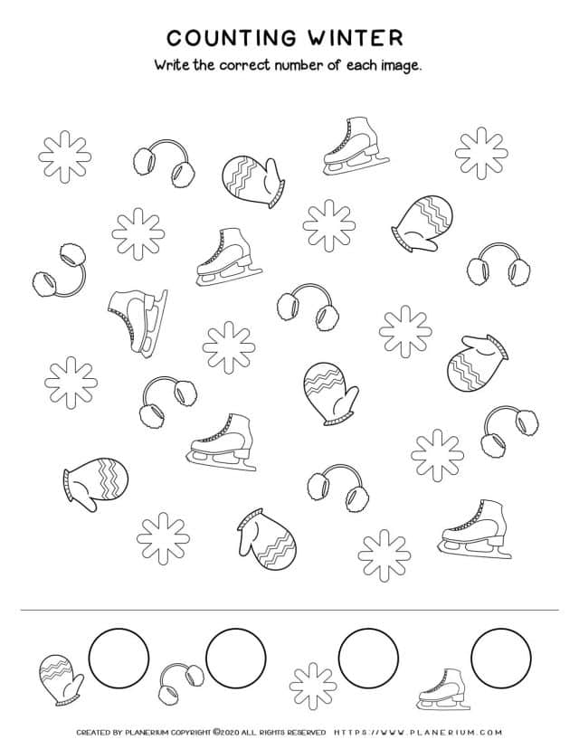 Counting Objects - Winter Worksheet - Free Printable | Planerium