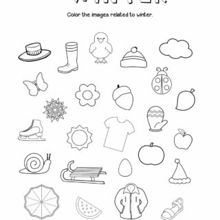 Coloring Winter Related Objects - Free Worksheet | Planerium