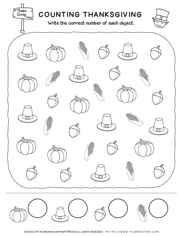 Counting Objects - Thanksgiving Worksheet | Planerium