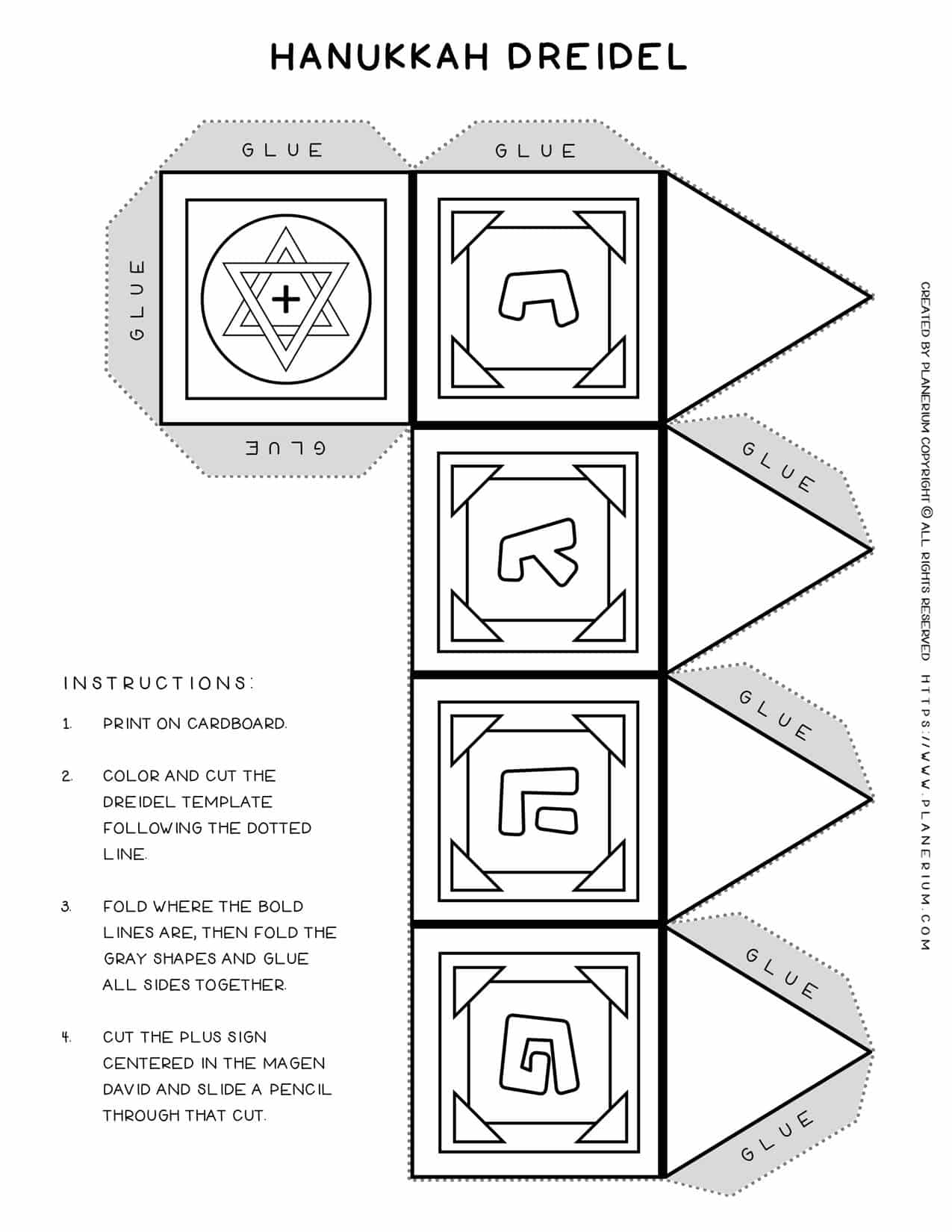 Dreidel Template - How to make a dreidel with the letter Pey - Hanukkah Worksheet | Planerium
