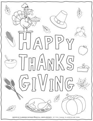 Happy Thanksgiving Symbols - Coloring Page | Planerium